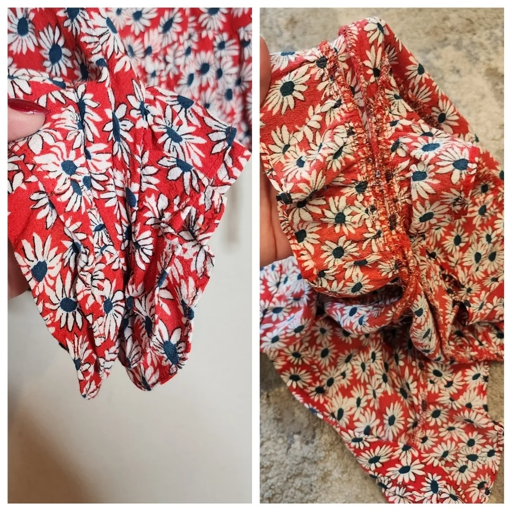 Zara 2-peice Set Skort (M) Top (L) Red‎ White Blue Floral Rayon